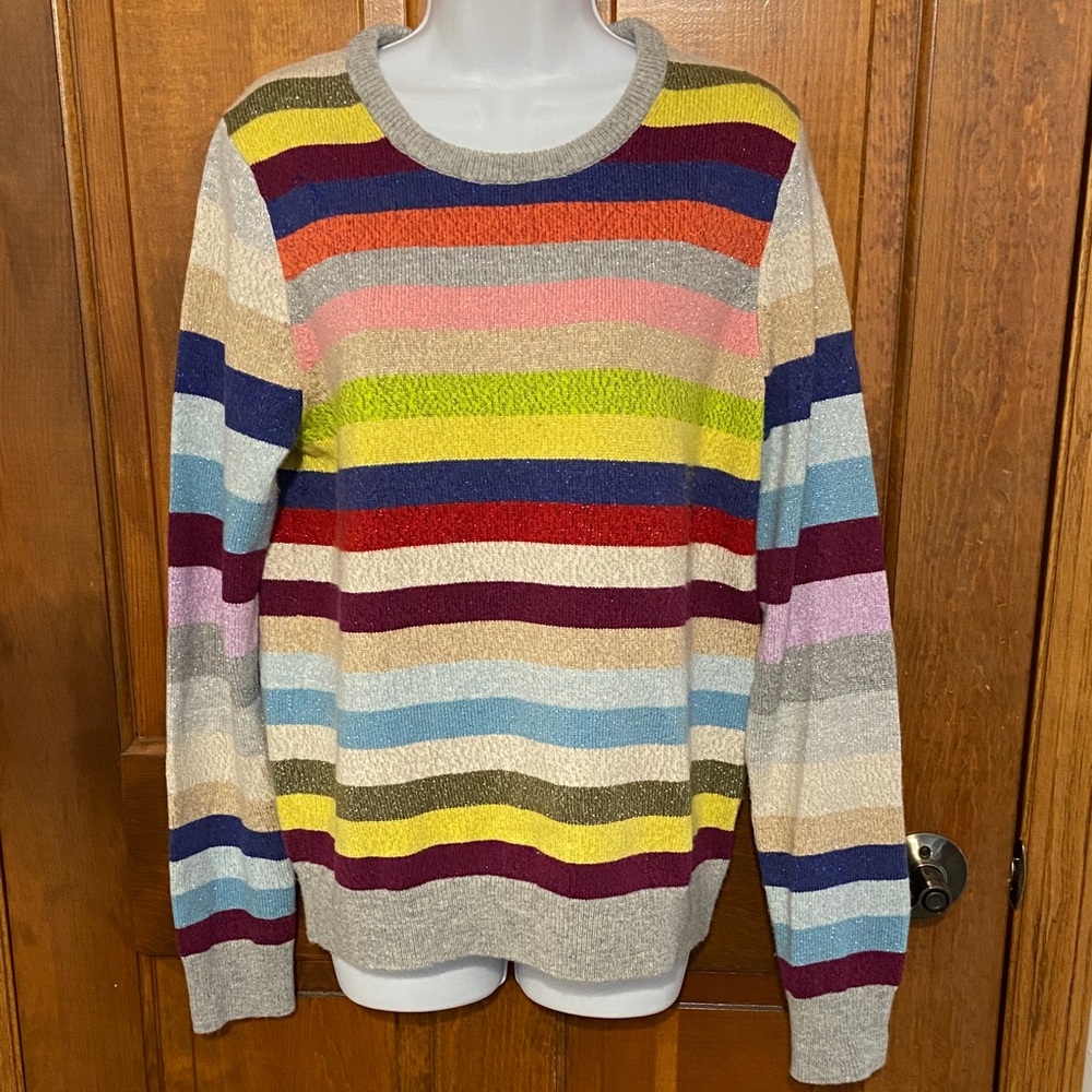 EUC Gap Merino Wool Colorful Striped Women's Sweater With Metallic Thread Accent